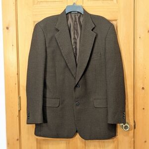 VTG Towncraft Jacket Blazer Houndstooth Polyester Lambswool Brown Black Mens 42R